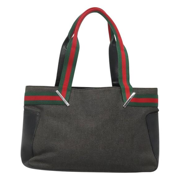 GUCCI Web Sherry Line Tote Bag Canvas Red Gray Green - Picture 3 of 16